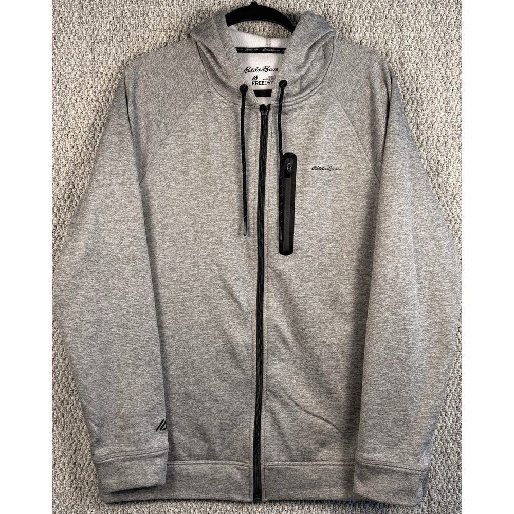 Eddie Bauer Mens L Full Zip Hoodie Gray Fleece Lined FreeDry Athleisure